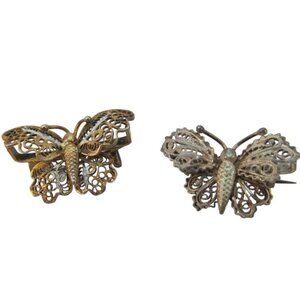 Two Vintage 800 European Silver Filigree Butterfly Brooch Pins